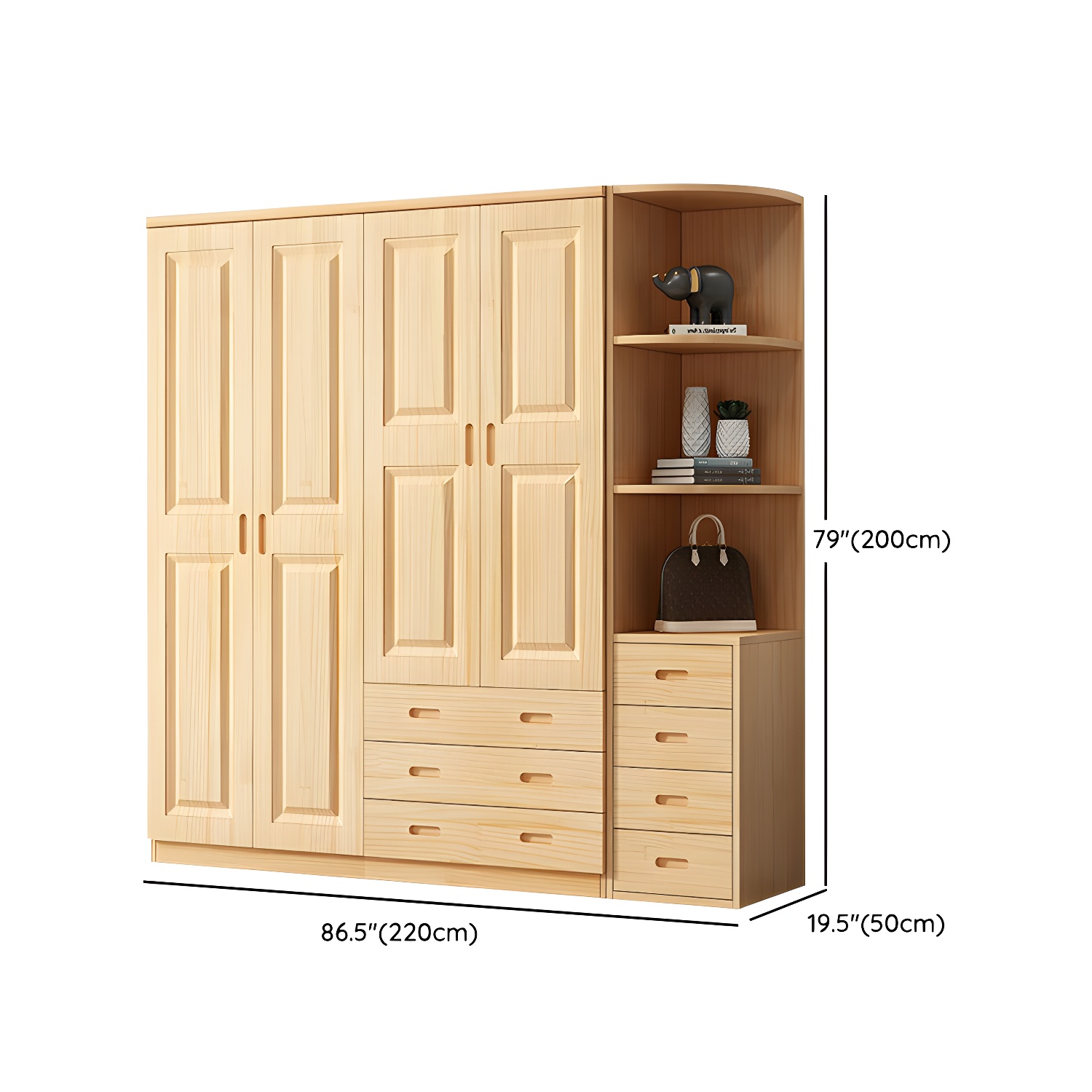 Modern Natural Pine Wardrobe Armoire with Drawers and Clothing Rod - image 34