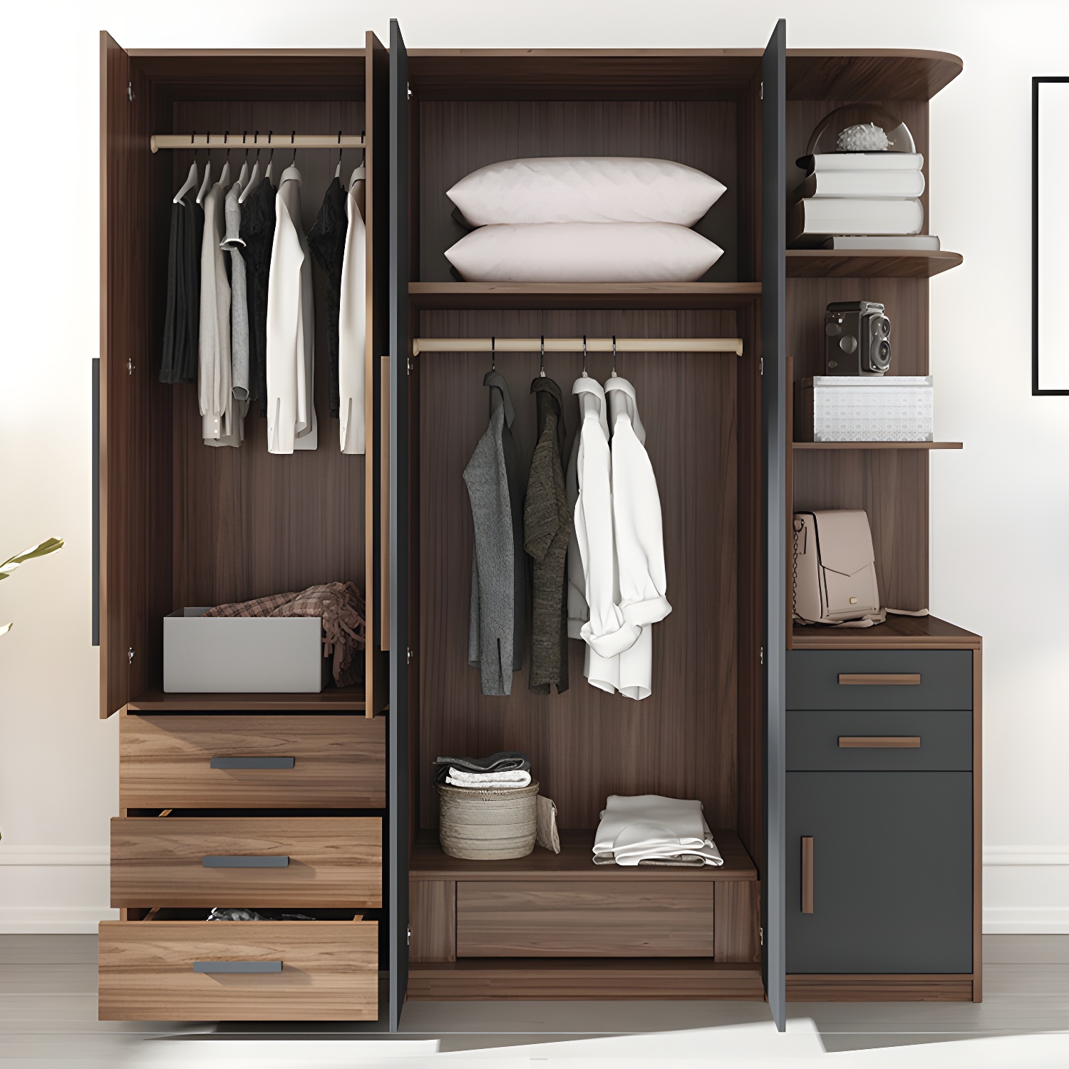 Contemporary Wardrobe Armoire Engineered Wood Wardrobe Closet - image 9