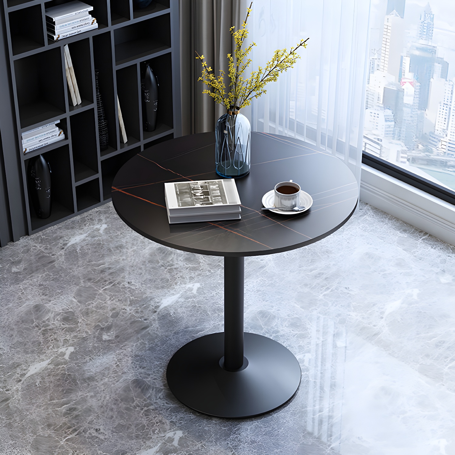 Traditional Luxury Rounded Dining Table Stone and Metal Tulip Dining Table