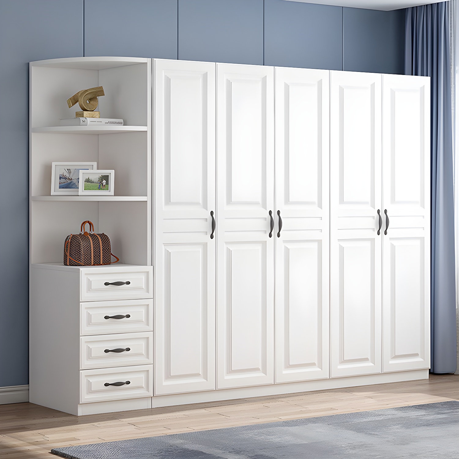 White Colour Wardrobe French Country Wooden Wardrobe Closet for Bedroom - image 11