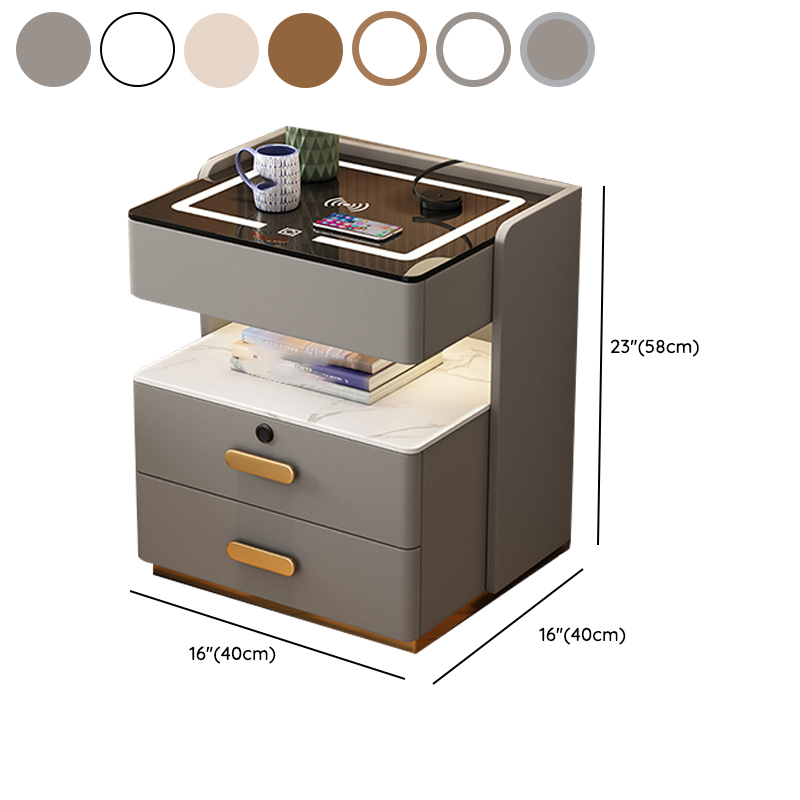 Modern Simple Style Nightstand With Drawer Storage, Stone Countertop, and Integrated Lighting - image 12