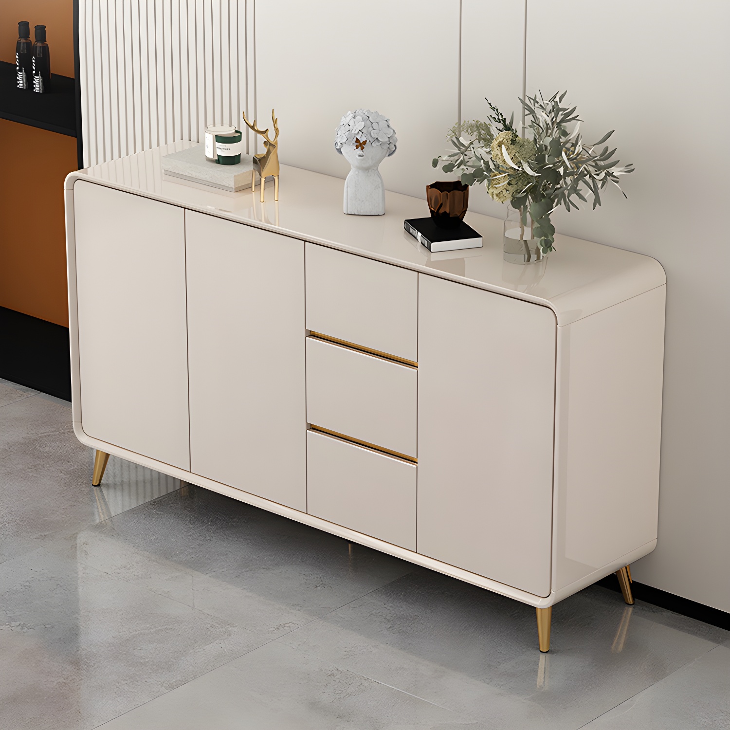 White Glam Sideboard Credenza with Adjustable Shelving and 3 Drawers - image 4