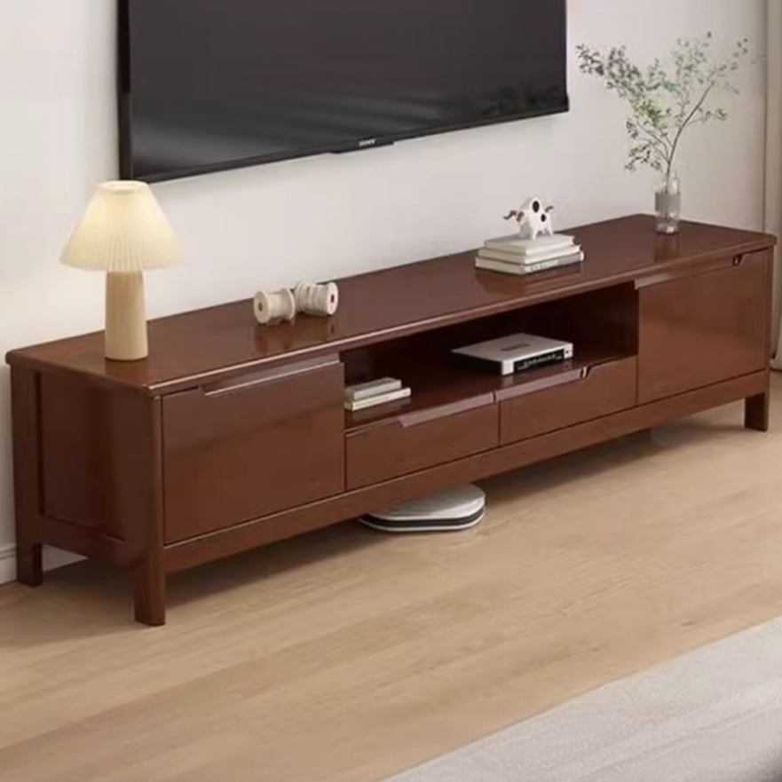Modish Pine Wood TV Stand with Shelf, 2 Drawers, 2 Cabinets, and Unenclosed Storage - image 3