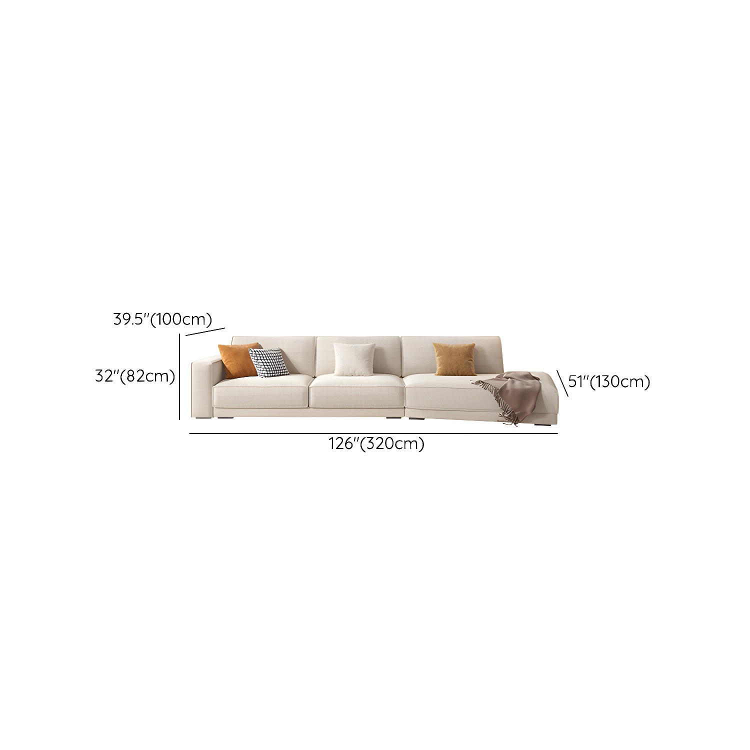Modern Beige Linen L-Shape Sofa Chaise with Square Arm in Wood Frame - image 18