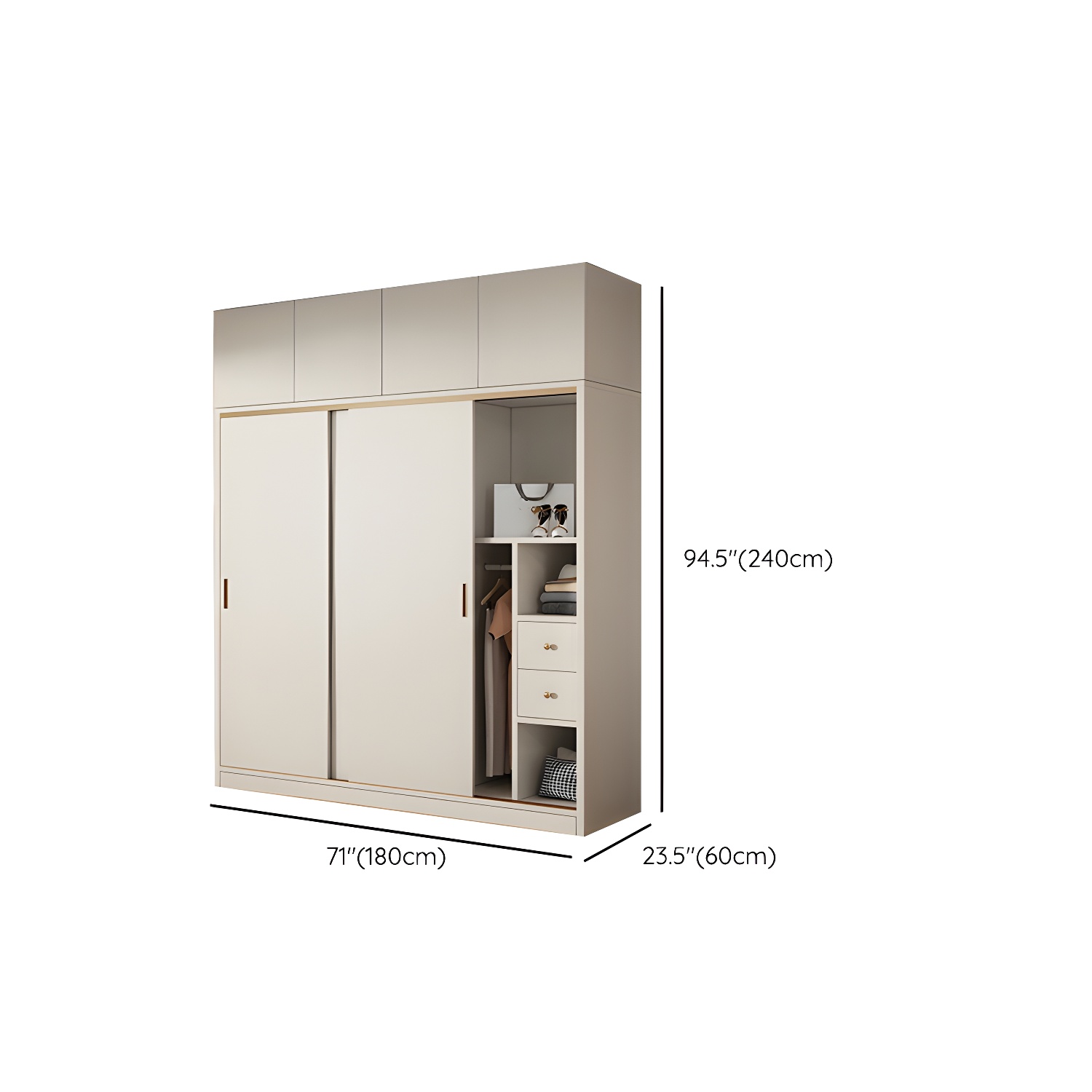 Modern White Wood Wardrobe Armoire with Sliding Doors and Soft Close Drawers - image 23