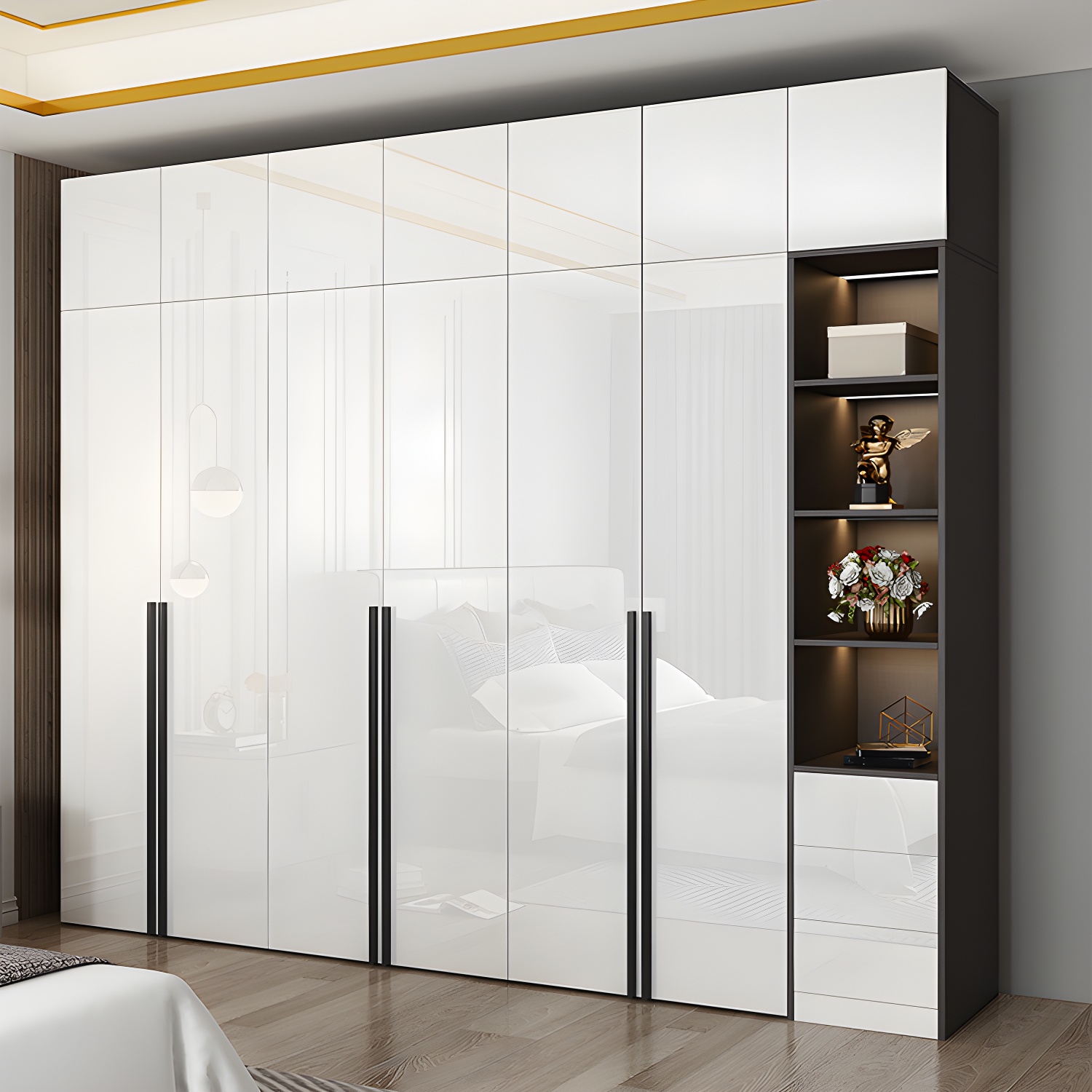 Mirrored Finish Wardrobe Armoire Modern Style Engineered Wood Wardrobe