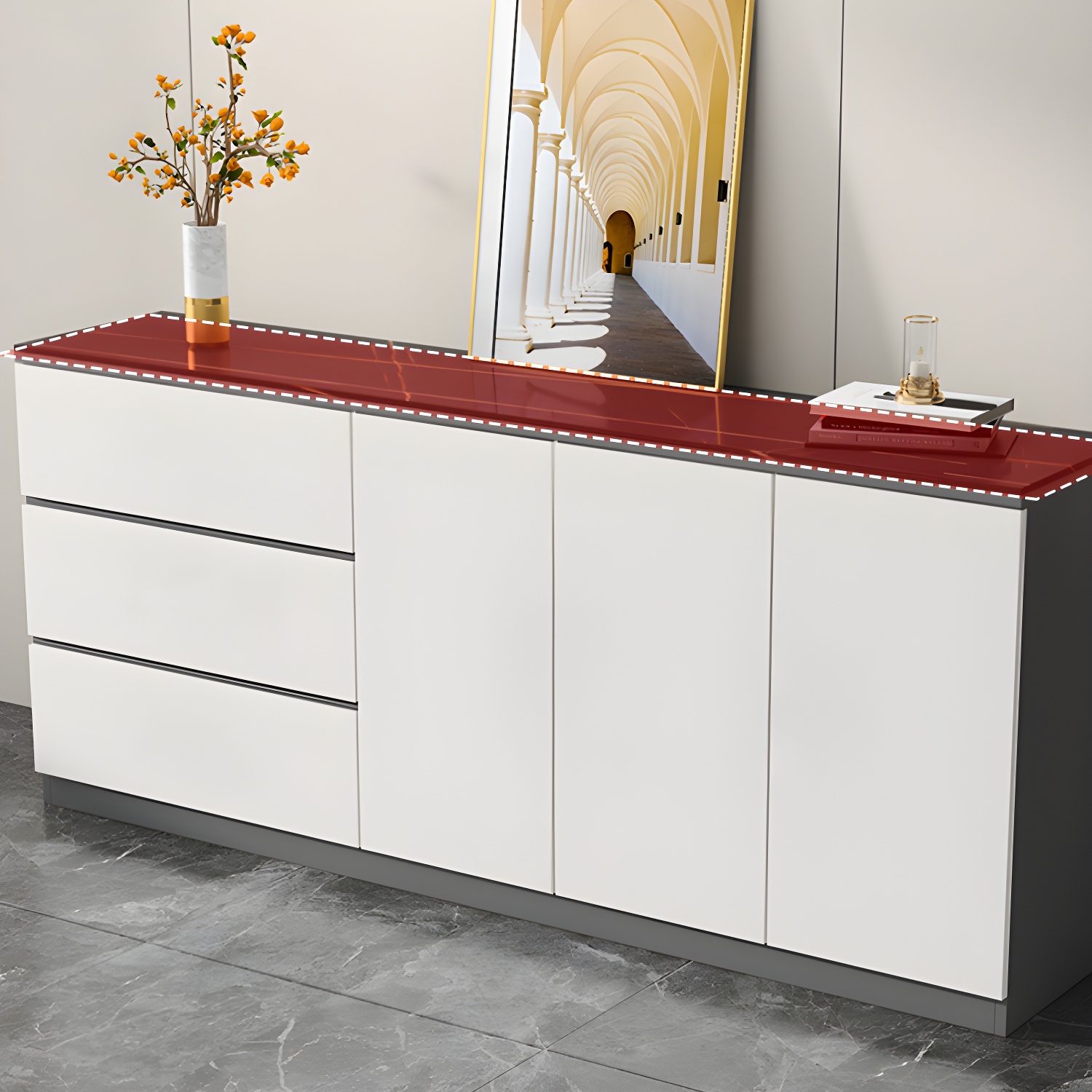 Contemporary Stone Top Sideboard Cabinet with Drawer and Door - image 4