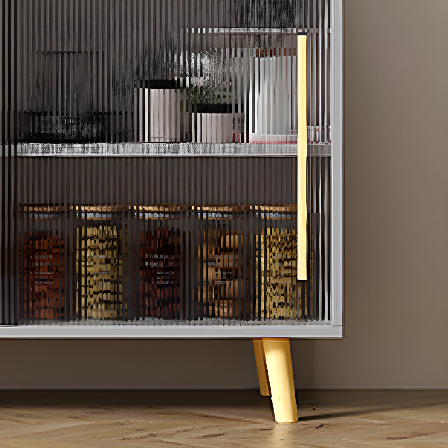 Scandinavian Wood Sideboard Credenza with Acrylic Doors and Cabinet Storage - image 15