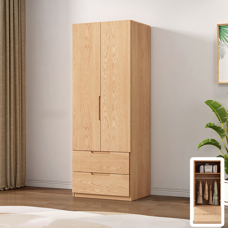 Stylish Natural Wood Wardrobe Armoire with Drawers and Silent Buffer Door Hinge - image 3