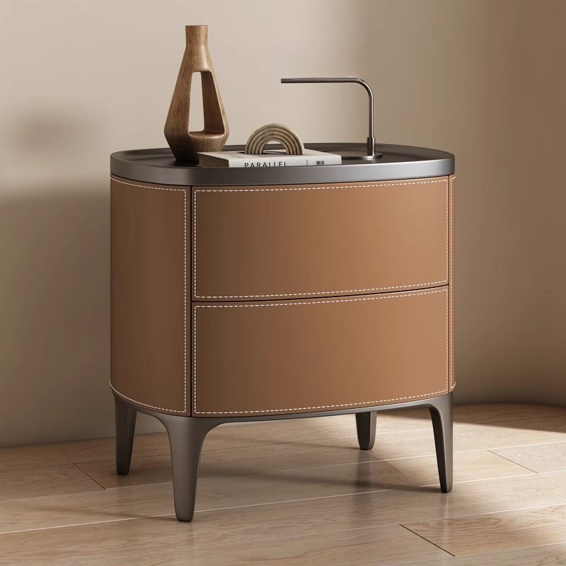 Contemporary 2 Tiers Drawer Storage Bedside Table with Real Wood Countertop - image 4