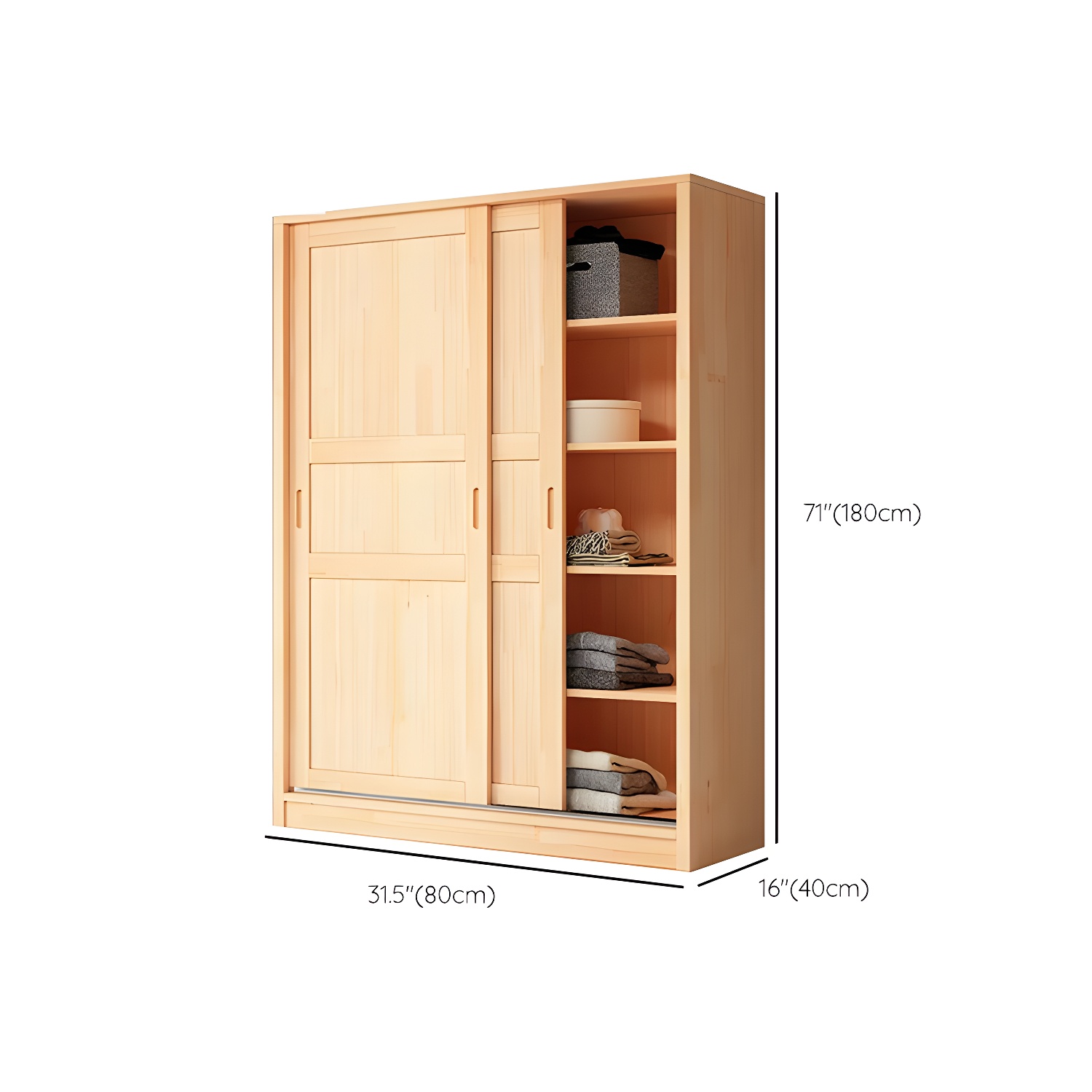 Natural Pine Solid Wood Wardrobe Freestanding Wardrobe with Sliding Doors - image 11