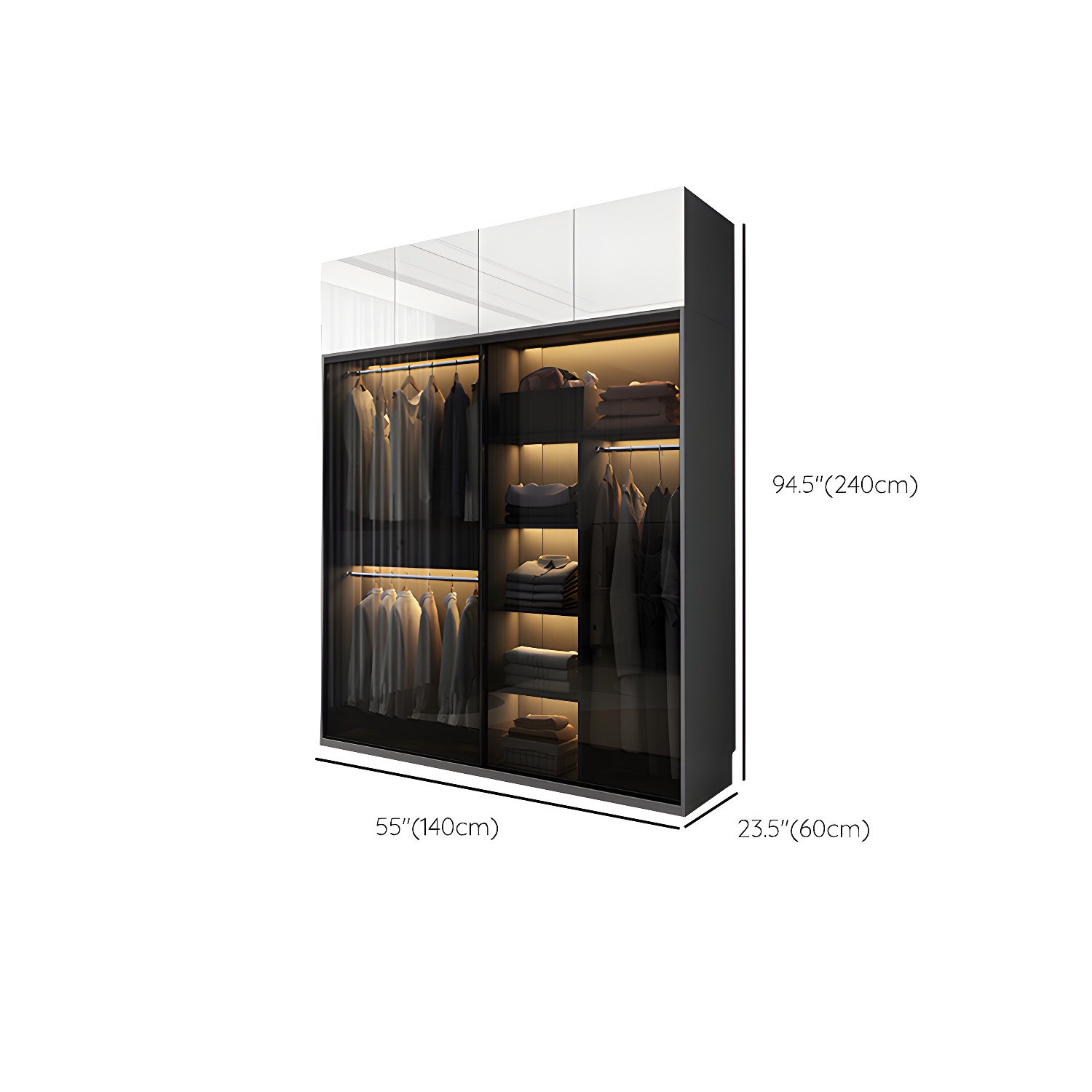 Glass and Wood Wardrobe Armoire Contemporary Wardrobe Cabinet - image 15