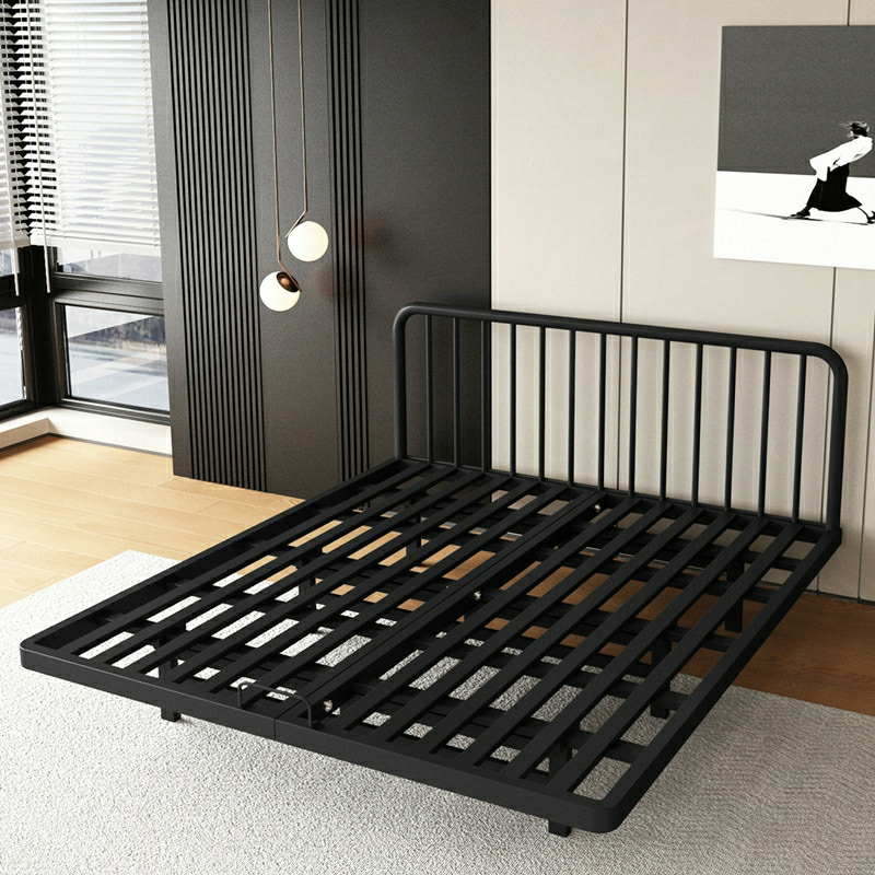 Modern Iron Open-Frame Bed with Solid Color, Metal Slats, and Legs Included