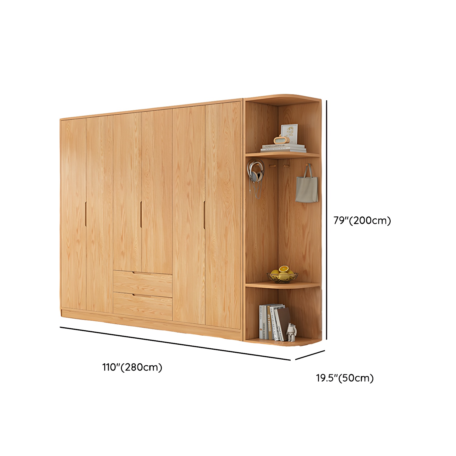 Modern Natural Wood Wardrobe Armoire with Sliding Doors, Drawers, and Shelves - image 134