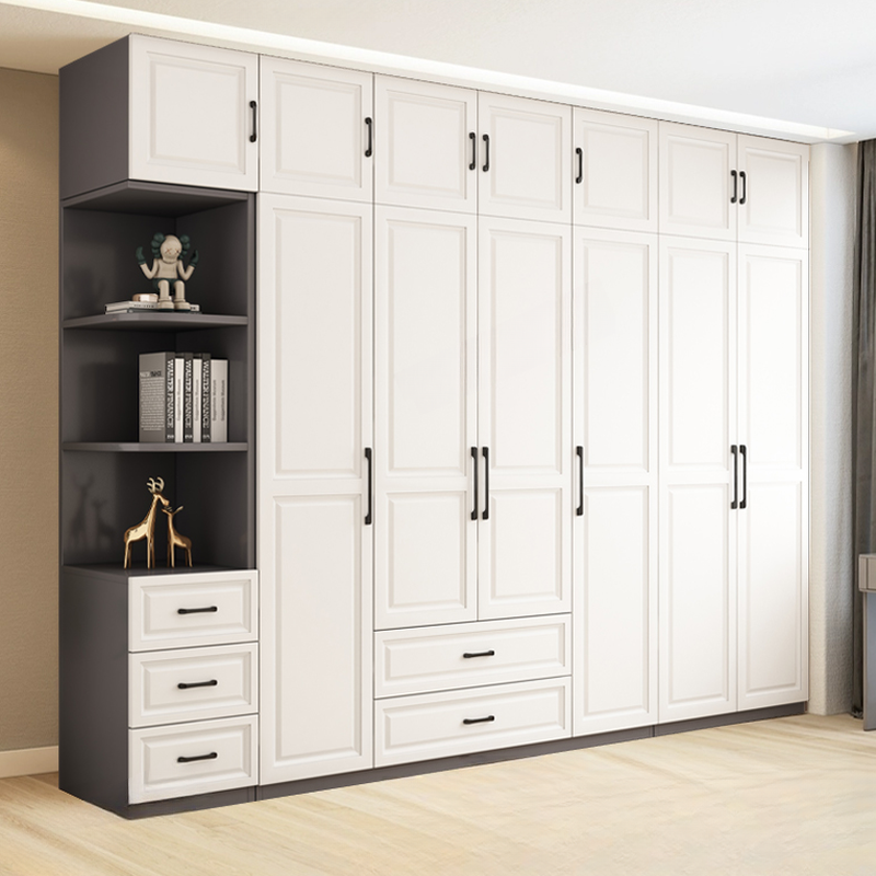 Chalk Minimalist Manufactured Wood Cabinet Armoire with 2-Drawer, Soft Close Door, Interior Shelves, and Clothing Rod