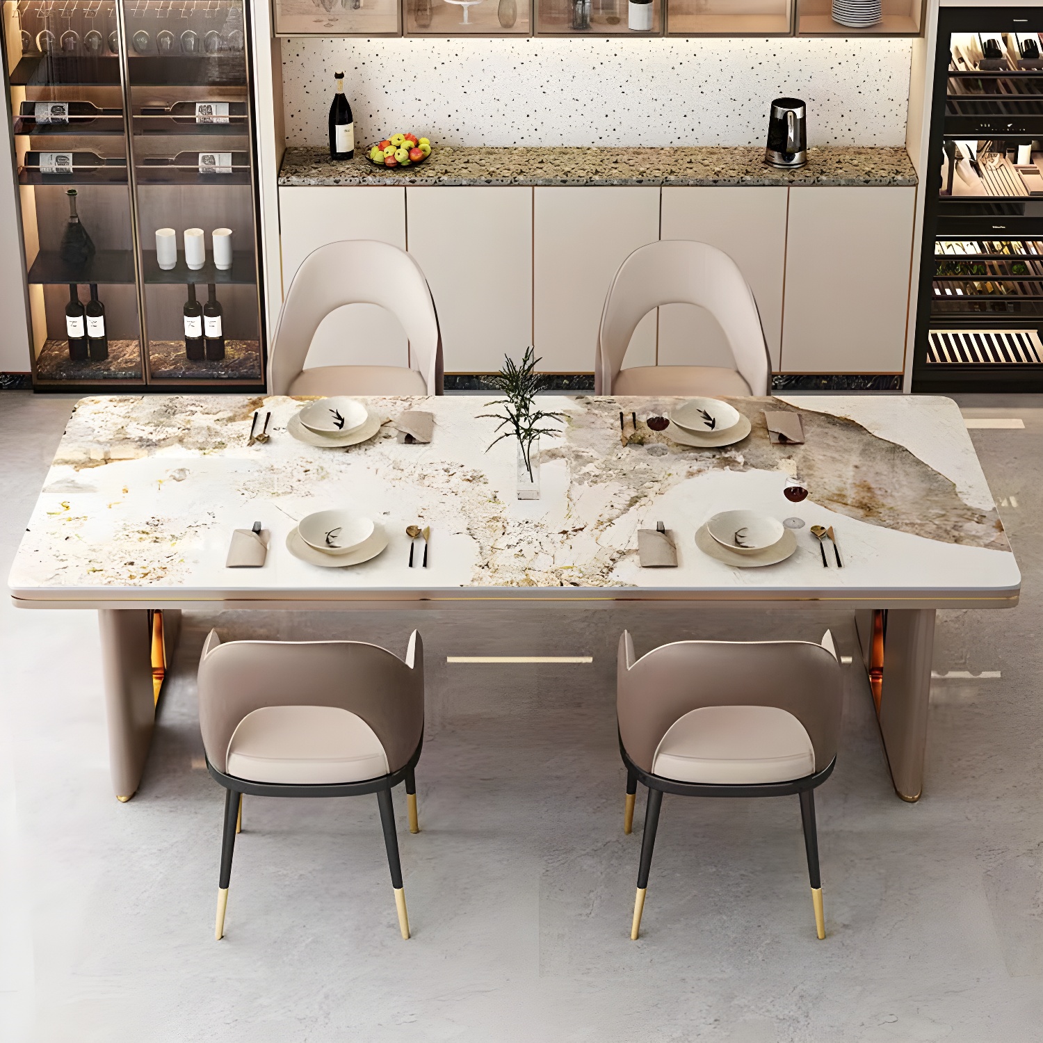 Glamoro 80cm Rectangular Metal Dining Set in Off-White with Gold Base - image 10