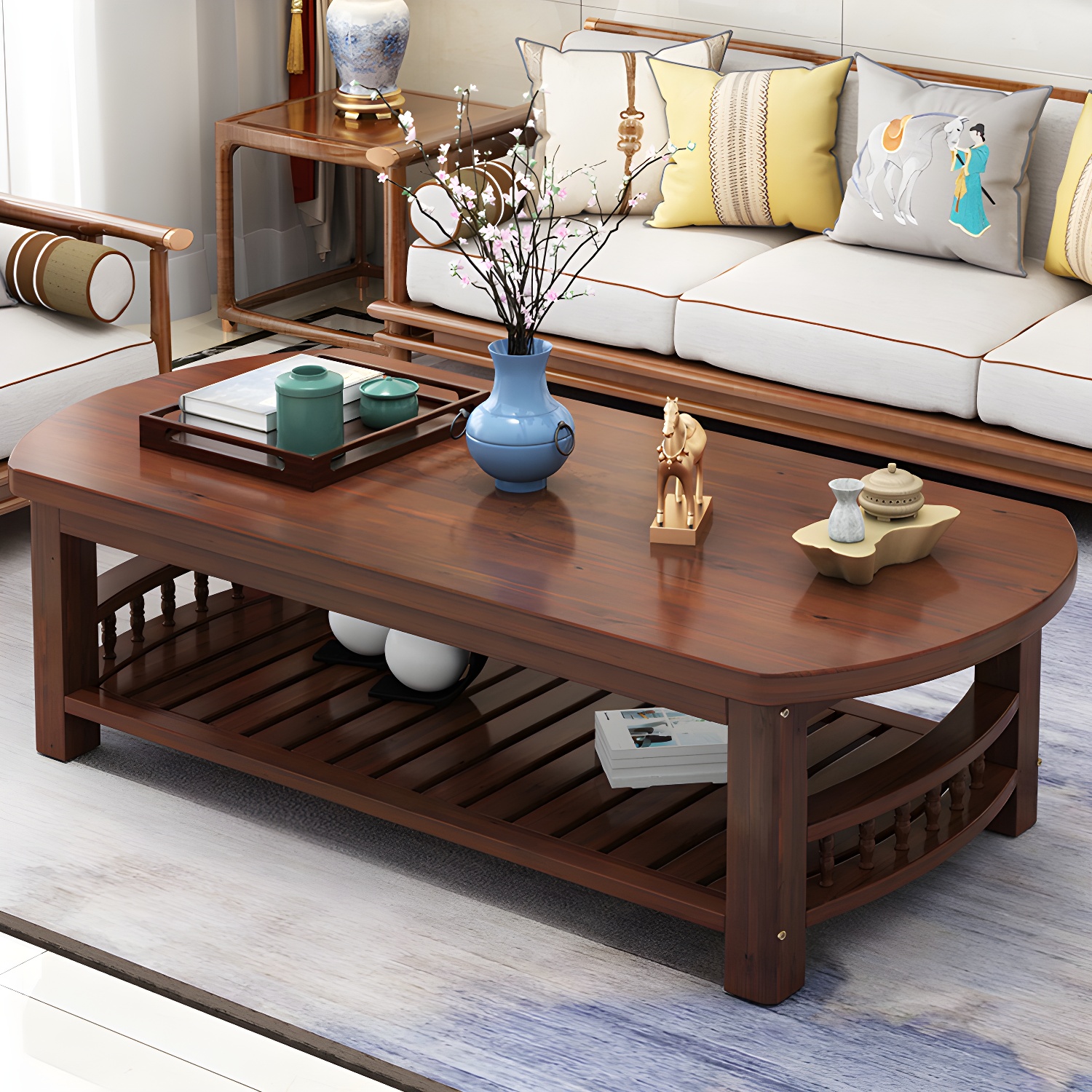 Contemporary Coffee Table Storage Solid Wood Coffee Cocktail Table