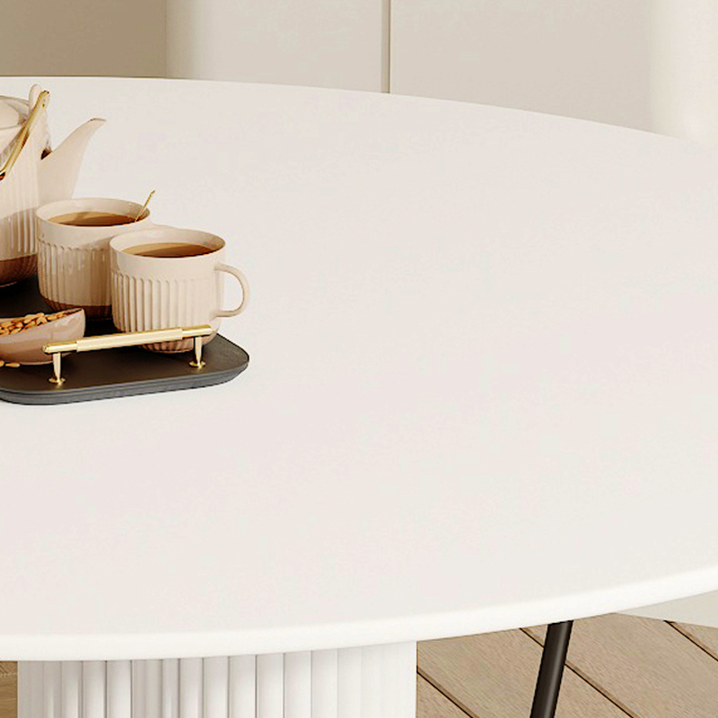 Ribbed Leg Circular-shaped Sintered Stone Dining Table with a Fixed Table Top for 2/for 4 in a Modern Simple Style - image 7
