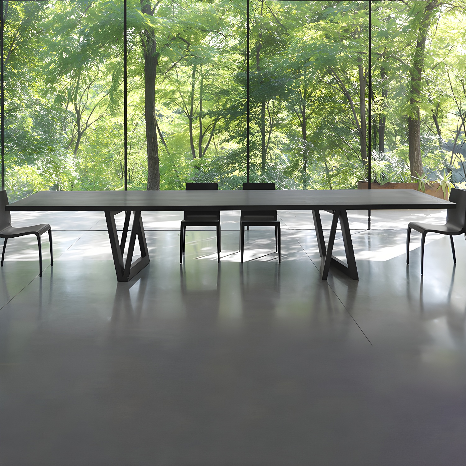Industrial Solid Wooden Table Restaurant Rectangle Dining Table with Double Pedestal Base