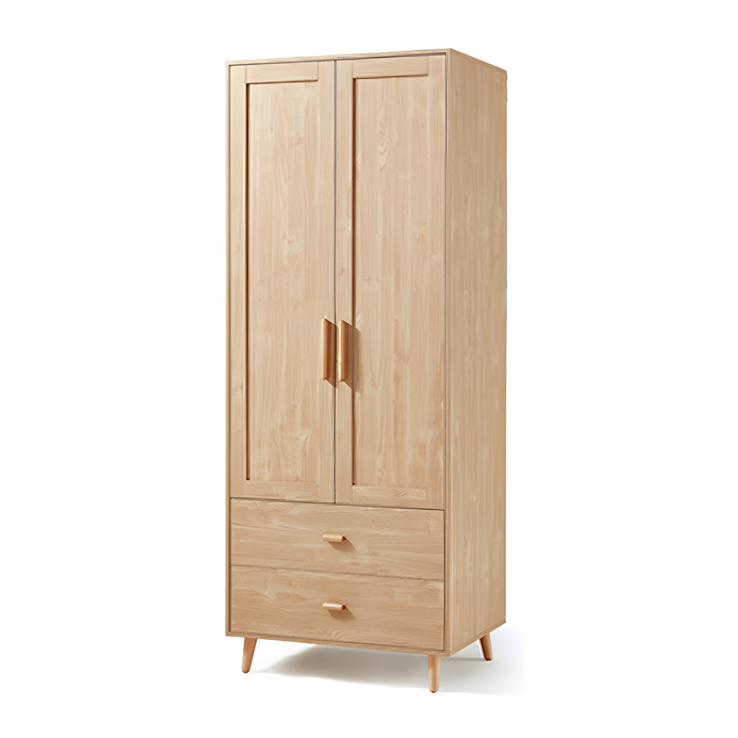 Modern Natural Wood Wardrobe Armoire with Clothing Rod, Shelves, and Soft-Close Drawers - image 5