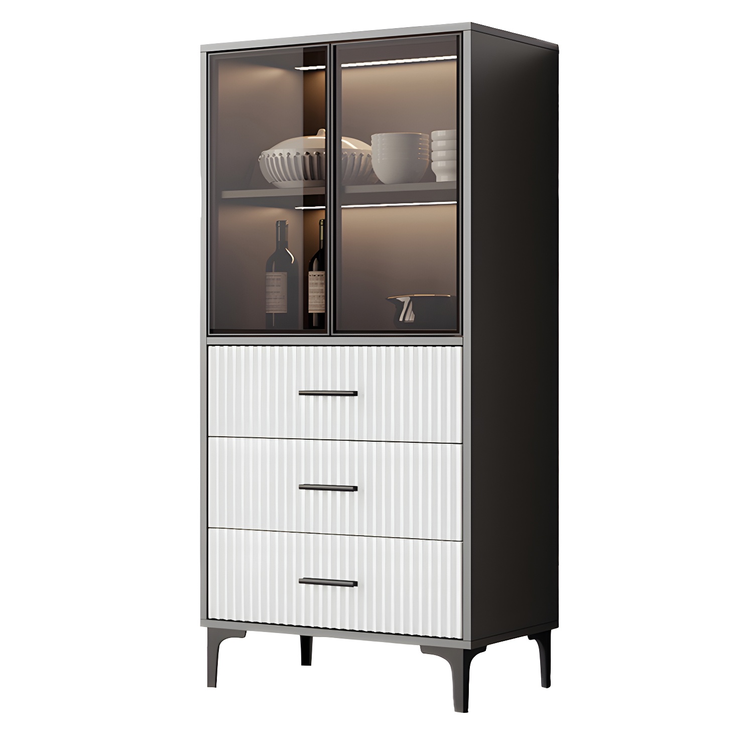 Contemporary Sideboard Cabinet for Dining Room with Glass Doors & Drawers Included - image 9