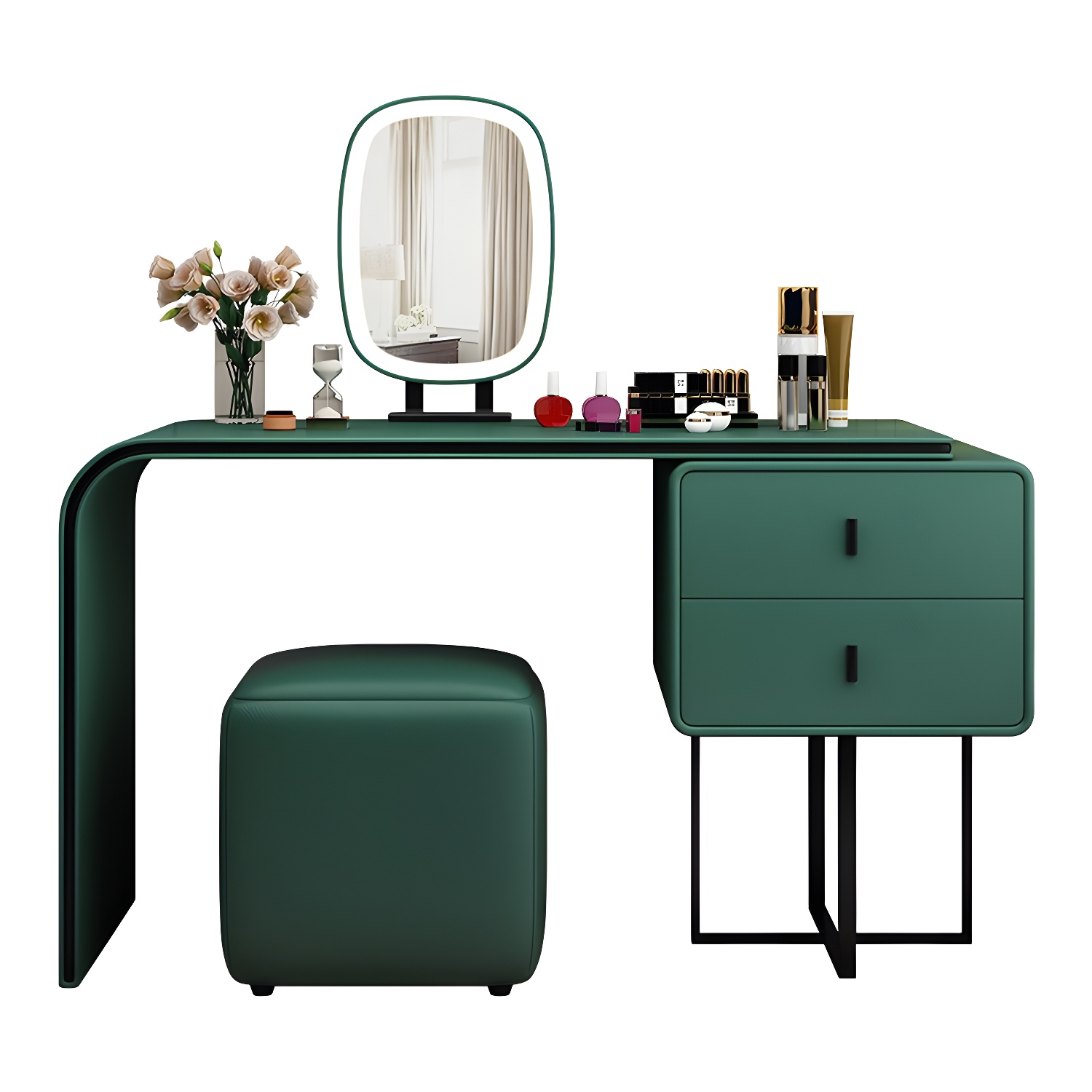 Glam Style 2-Drawer Solid Color Dressing Table Mirror Make-up Vanity - image 9