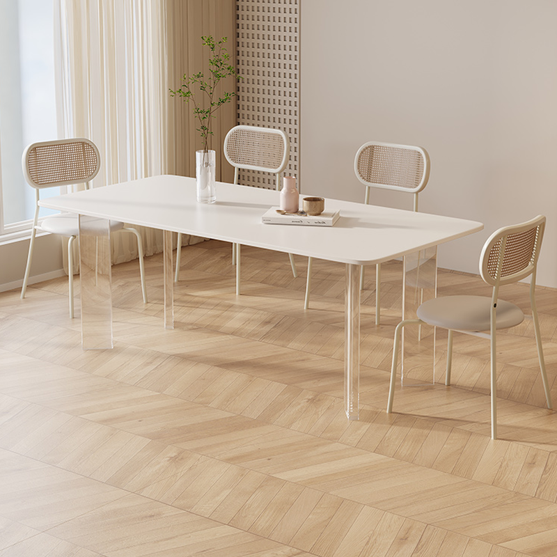 Minimalist Rectangular Slate Stone Dining Table Set with 4 Legs and Padded Chair Back - image 3
