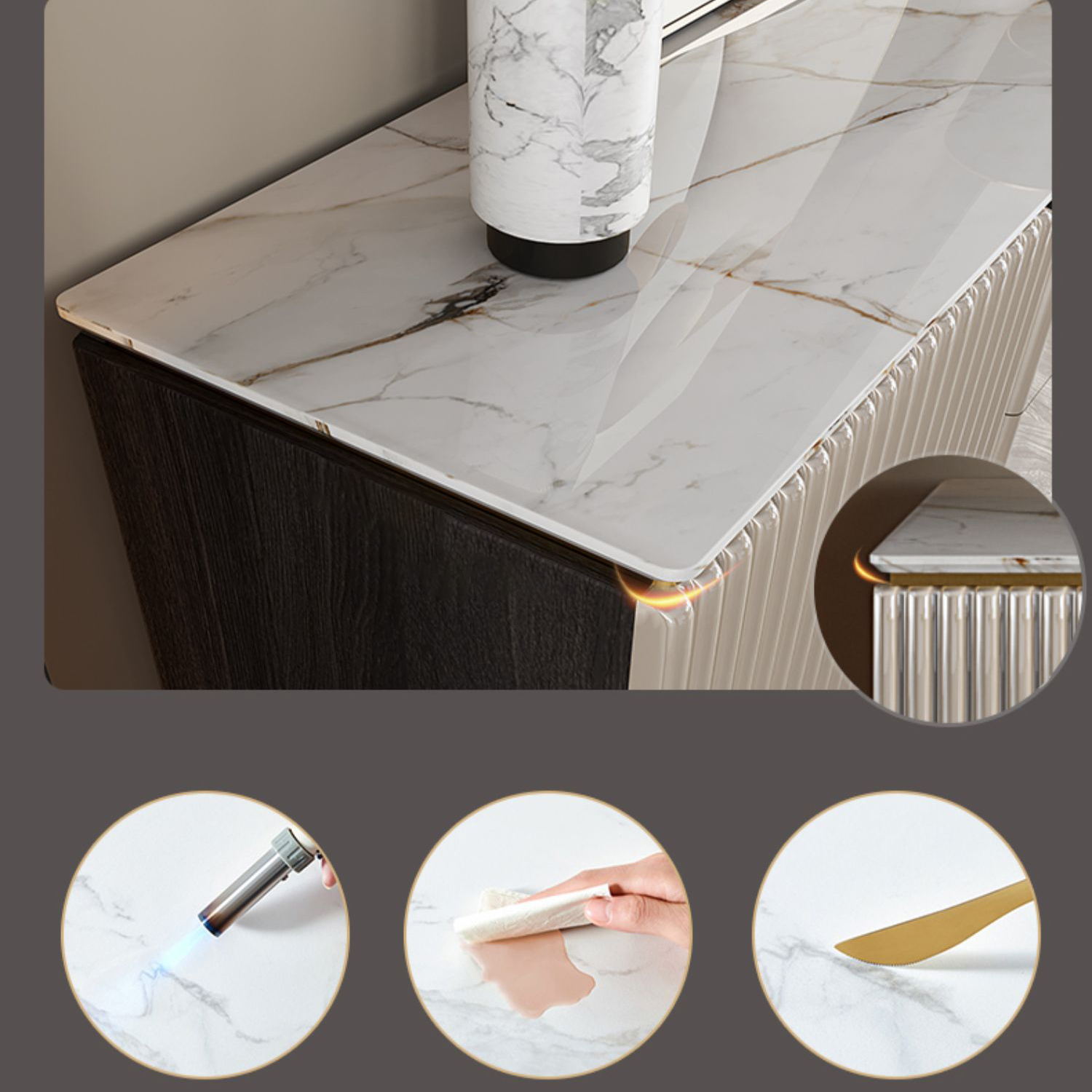 Stone Buffet Sideboard Glam Adjustable Shelves Buffet Credenza with Drawers and Cabinets - image 8