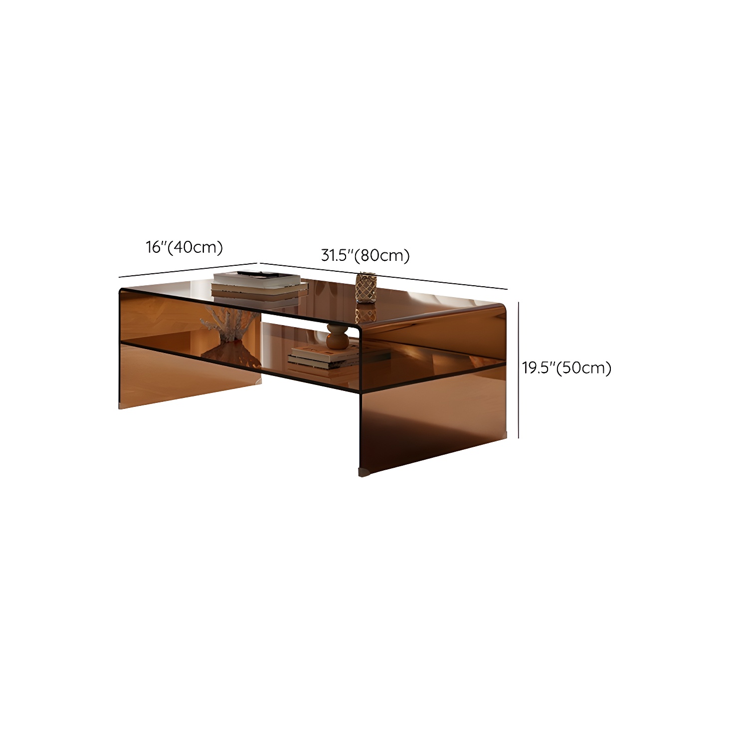 Rectangular Brown Glass Modern Coffee Table with Sled Base and Storage - image 18
