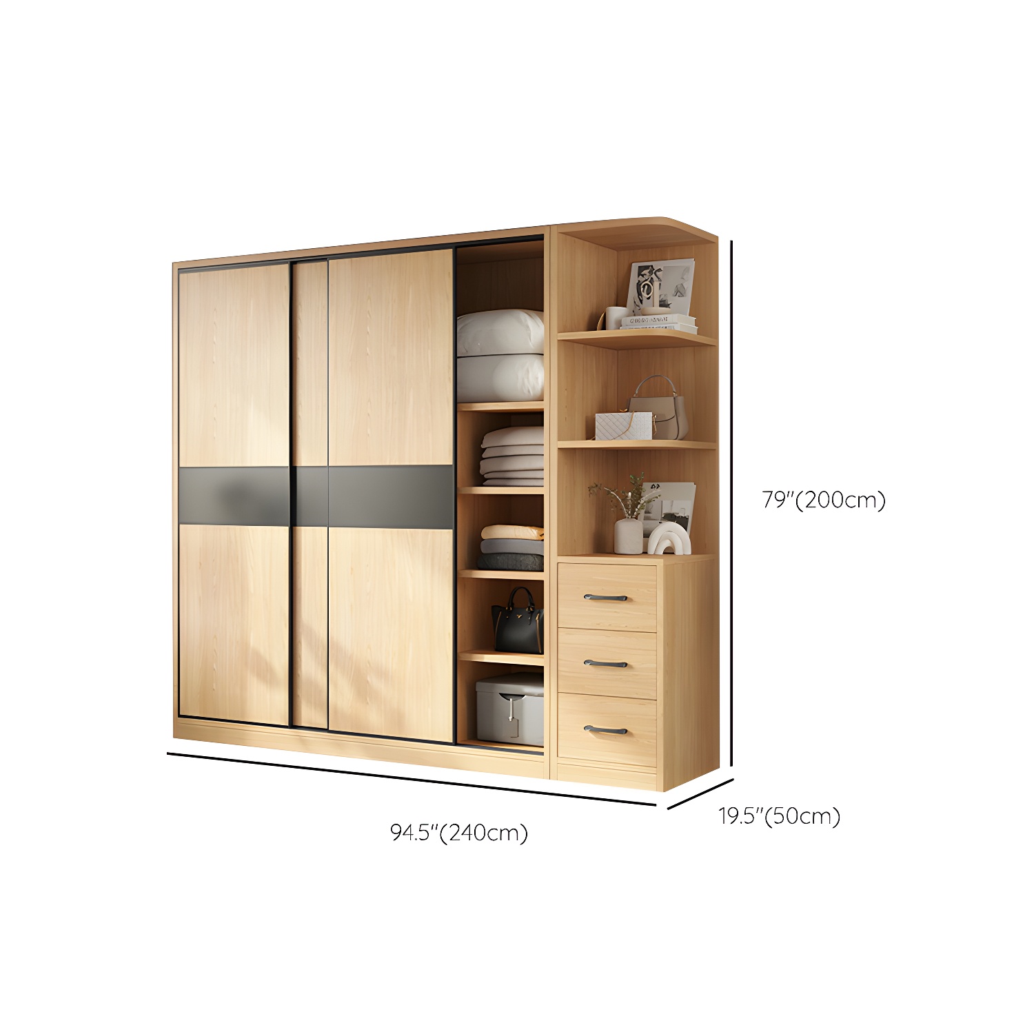 Light Wood Wardrobe Armoire with Sliding Doors, Clothing Rod, and Soft-Close Drawers - image 22