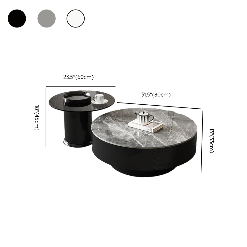 Elegant 1-Tier Circular-shaped Slate Side Table with Drum Base and Midnight Black Top, Includes 2 Drawers/1 Drawer - image 13