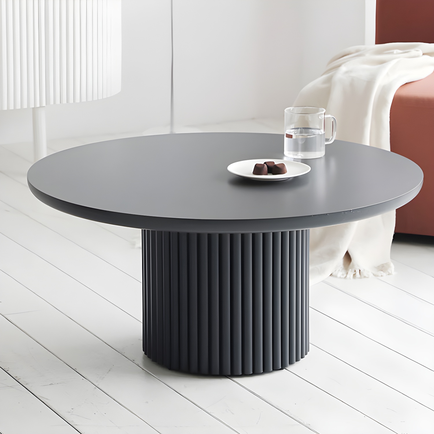 Glam Pedestal Coffee Table Wood Round Cocktail Table for Living Room - image 4