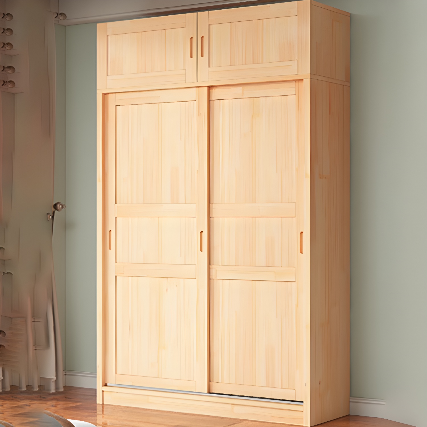 Natural Pine Solid Wood Wardrobe Freestanding Wardrobe with Sliding Doors - image 4