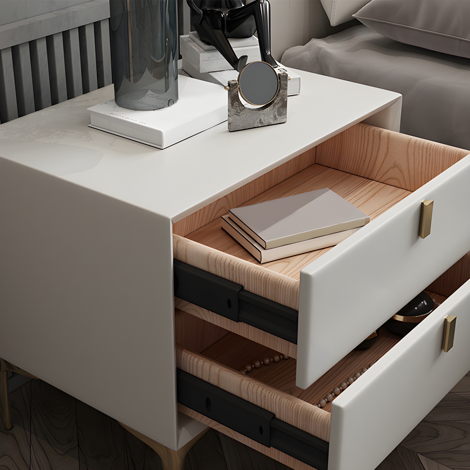2 Drawer Solid Wood Modern Night Table Drawer Storage Bed Nightstand - image 18