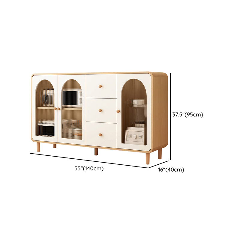 Scandinavian Wood Buffet 3 Cabinet Doors with Glass Interior Shelves - image 23