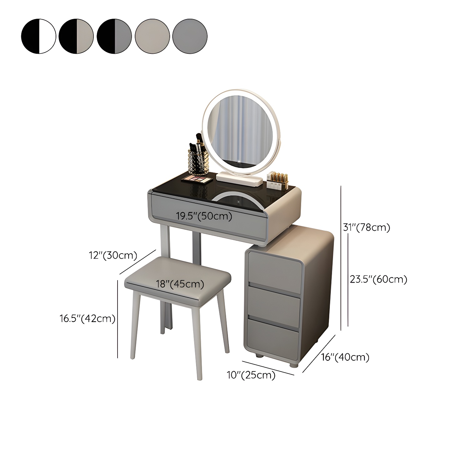 Modern Gray Makeup Vanity with Mirror & Drawers & Seat Included - image 13
