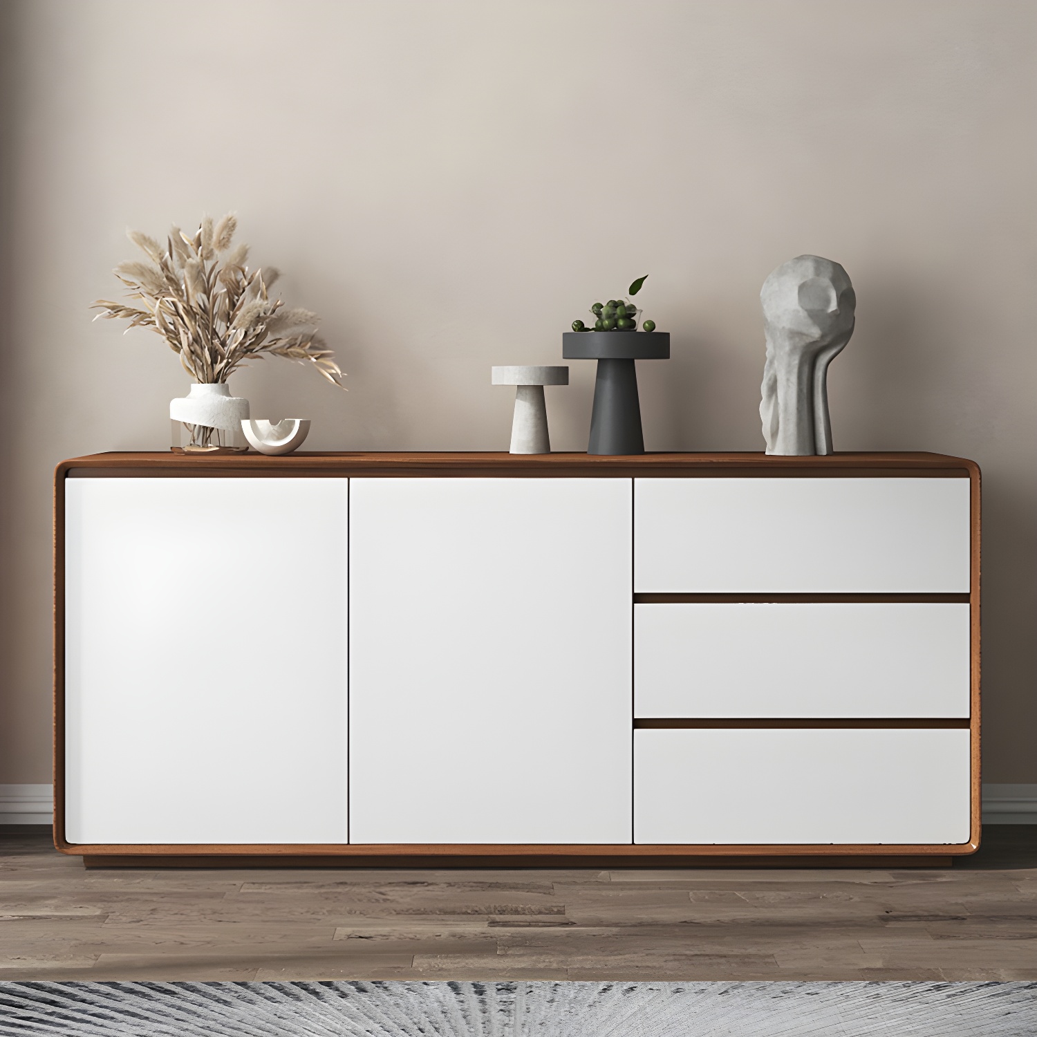 Wood Buffet Table Contemporary Style Side Board with Cabinets and Drawers - image 25