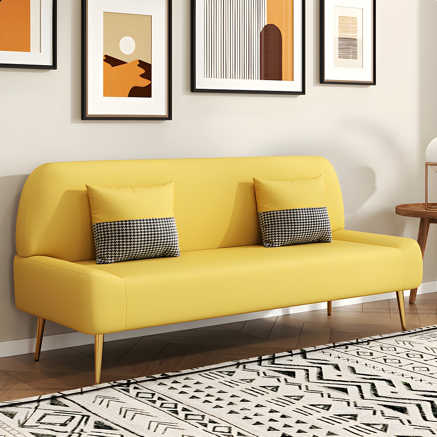 Scandinavian Faux Leather Small Size Sofa with Armless Design in Solid Color - image 8