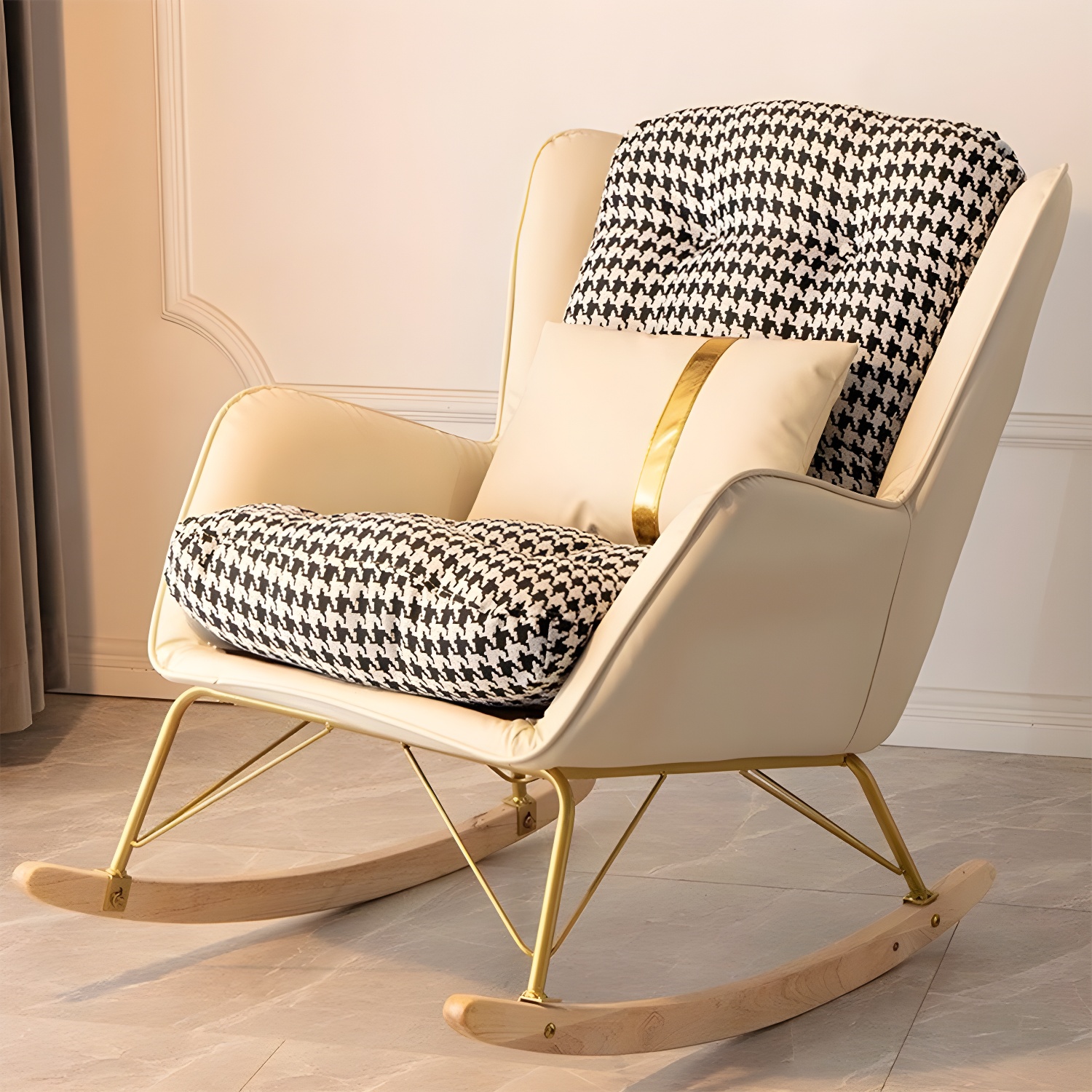 Modern Upholstered Rocker Chair Metal Frame Friction Resistant Rocker Chair for Home - image 21