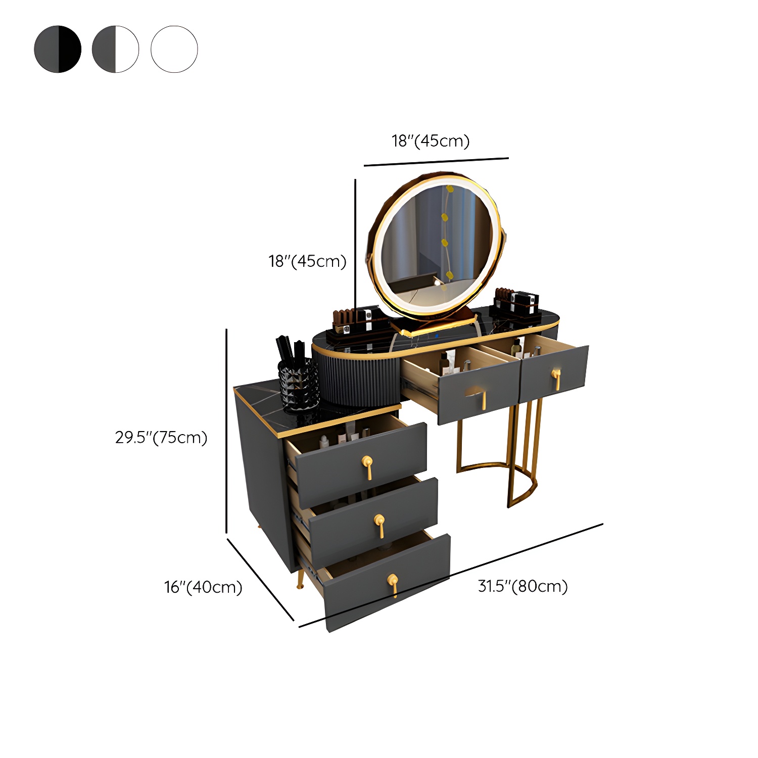 Contemporary Vanity Makeup Dressing Table Stool Set with Storage Drawers - image 11