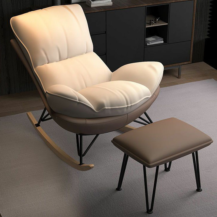 Modern Upholstered Rocking Chair with Natural Wood Legs and Arms, Complete with Ottoman - image 11