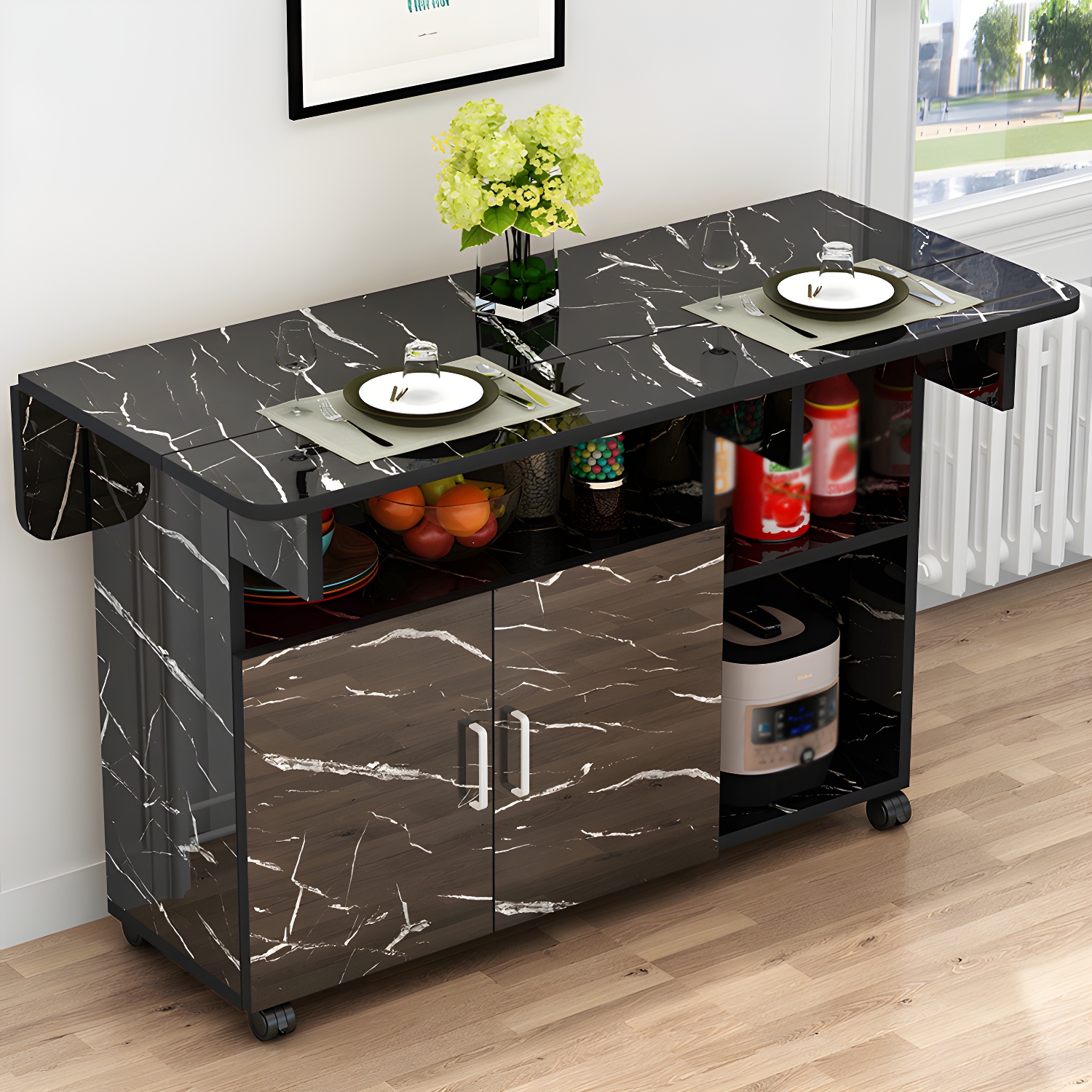 Manufactured Wood Contemporary Table Rectangular Wood Top Table with Drop Leaf - image 5