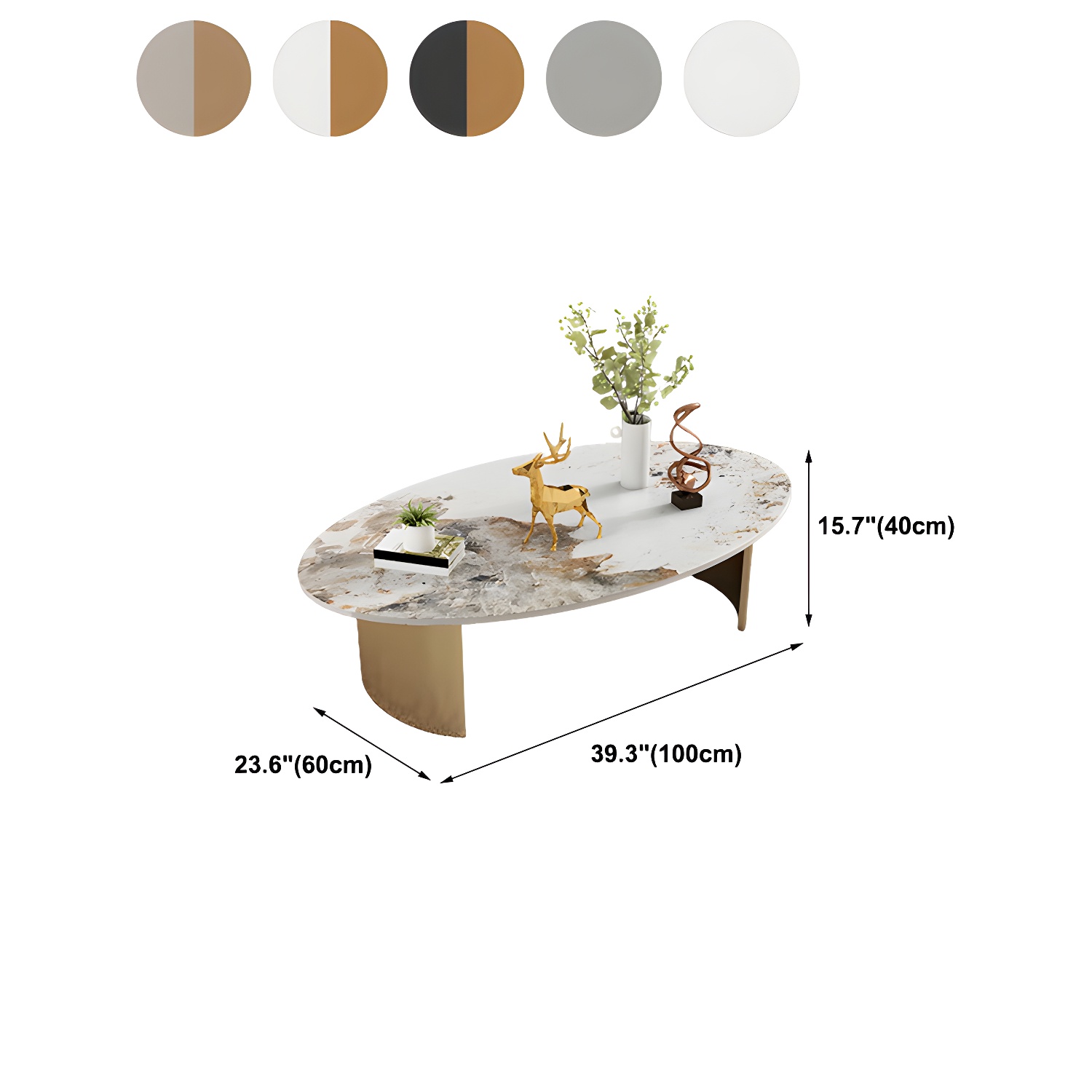 Glam Slate Coffee Cocktail Table Oval Cocktail Table for Living Room - image 13