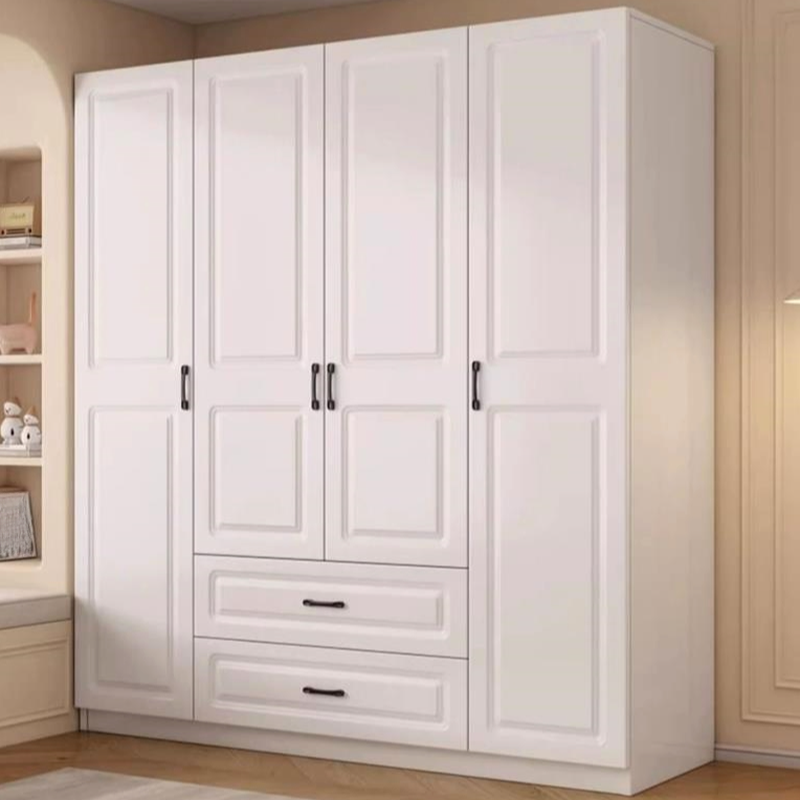 Casual Chalk Timber Wardrobe with Soft Close Drawer and Door, Interior Shelves, Hanging Rod