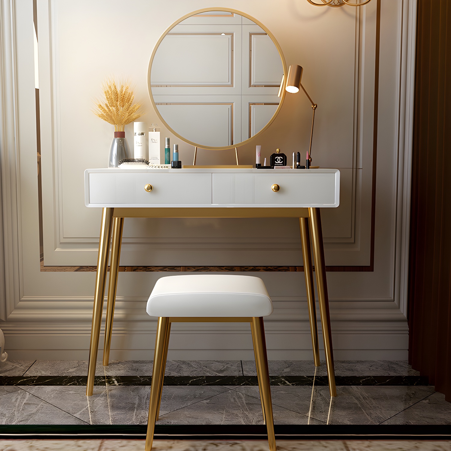 Glam 29.5" Height Wooden Makeup Vanity with Drawers and Mirror - image 7