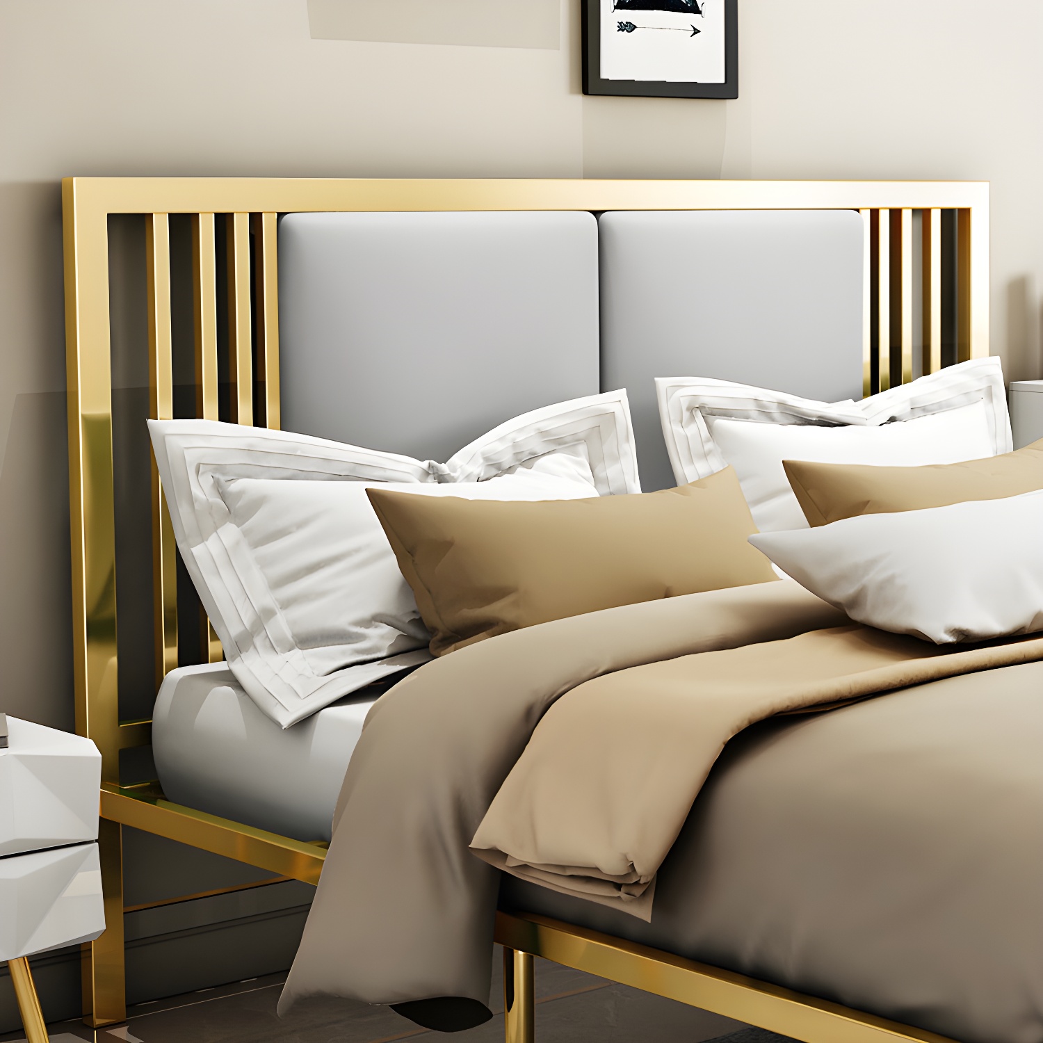 Metal Open-Frame Bed Contemporary Standard Bed with Custom Gold Legs - image 10