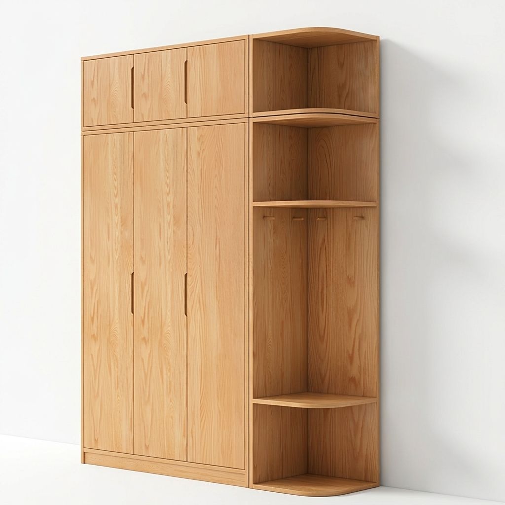 Modern Natural Wood Wardrobe Armoire with Sliding Doors, Drawers, and Shelves - image 94