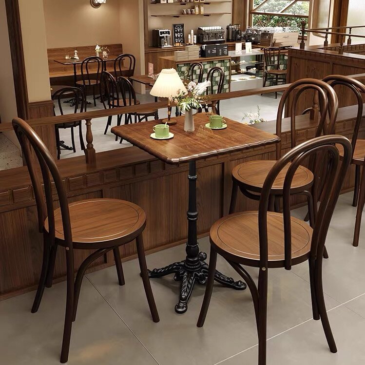 Industrial Natural Wood Finish Dining Table with a Rubber Solid Wood Tabletop and Metal Black Base - image 5