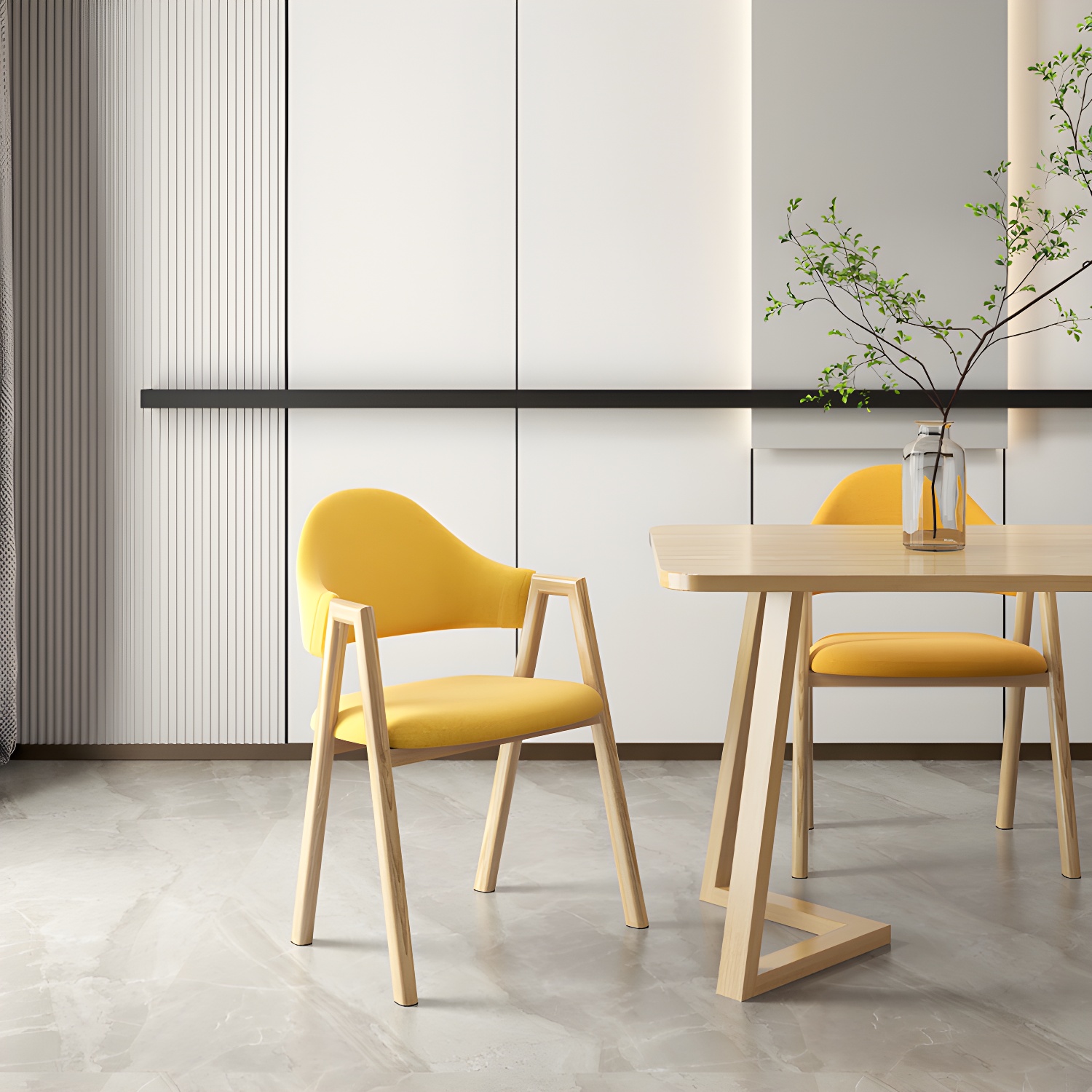 Scandinavian Study Room Metal Arm Chair Colorful Open Dining Chair with Natural Legs - image 24