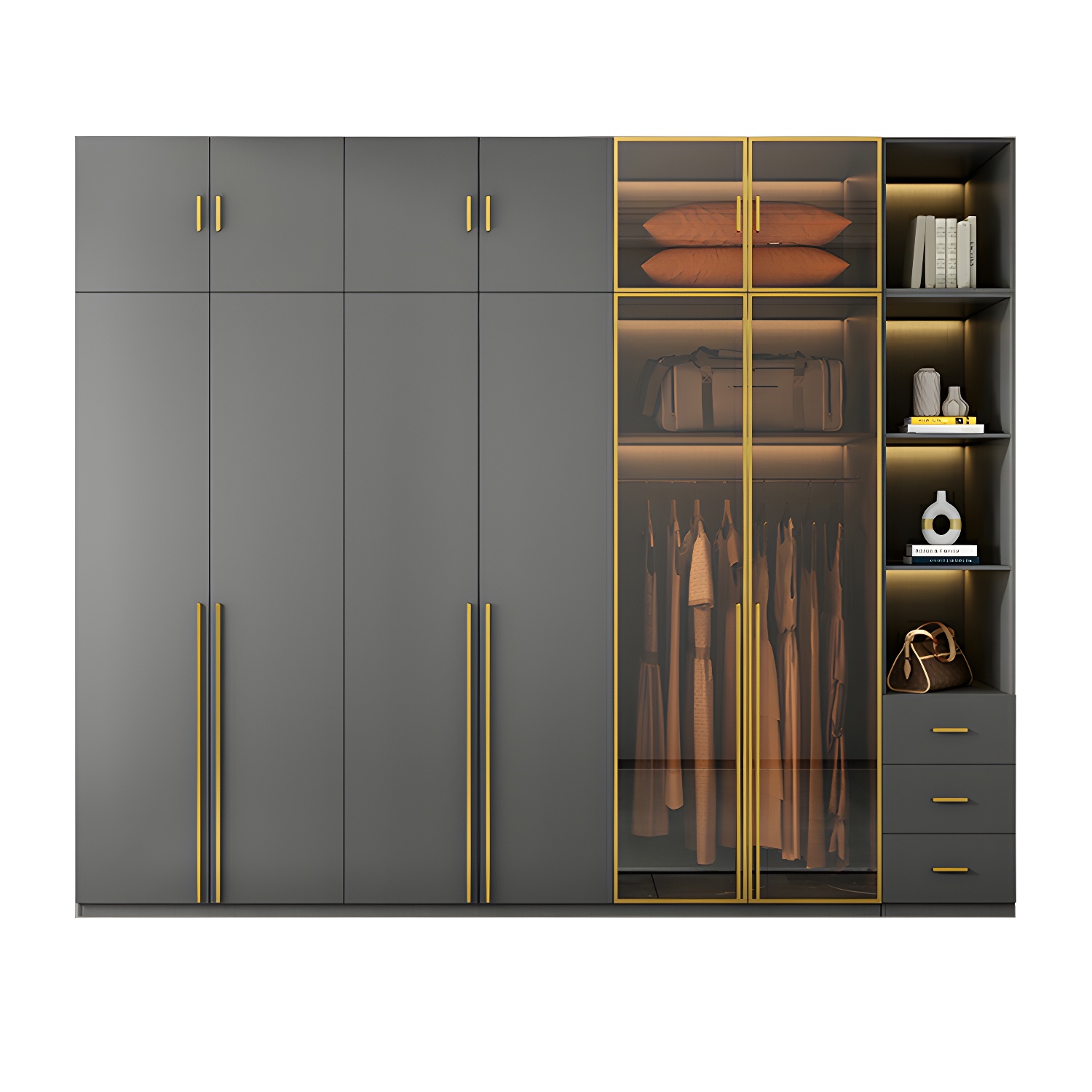 Modern Black Wood Wardrobe Armoire with Soft-Close Drawers & Clothing Rod - image 5